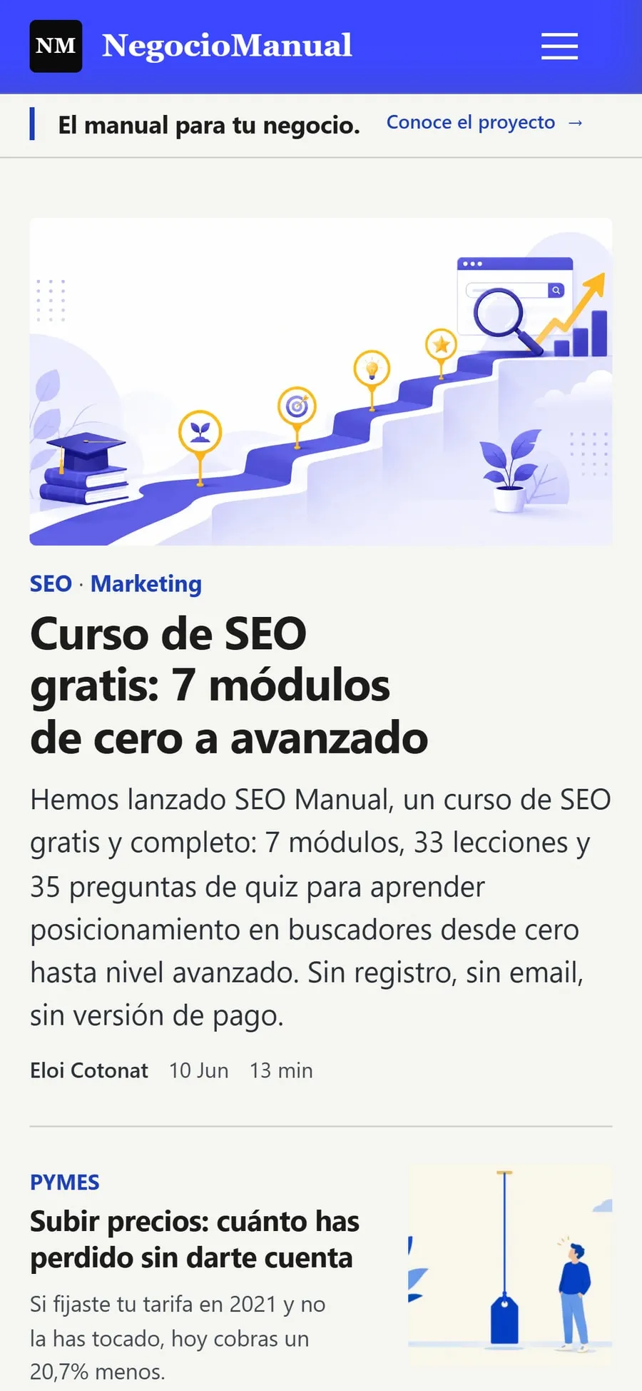Portada de Negocio Manual en móvil